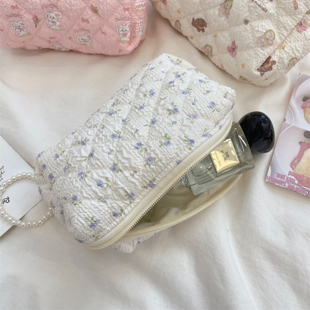 Cute Cartoon Print Flower Print Make Up Bag
