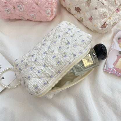 Cute Cartoon Print Flower Print Make Up Bag