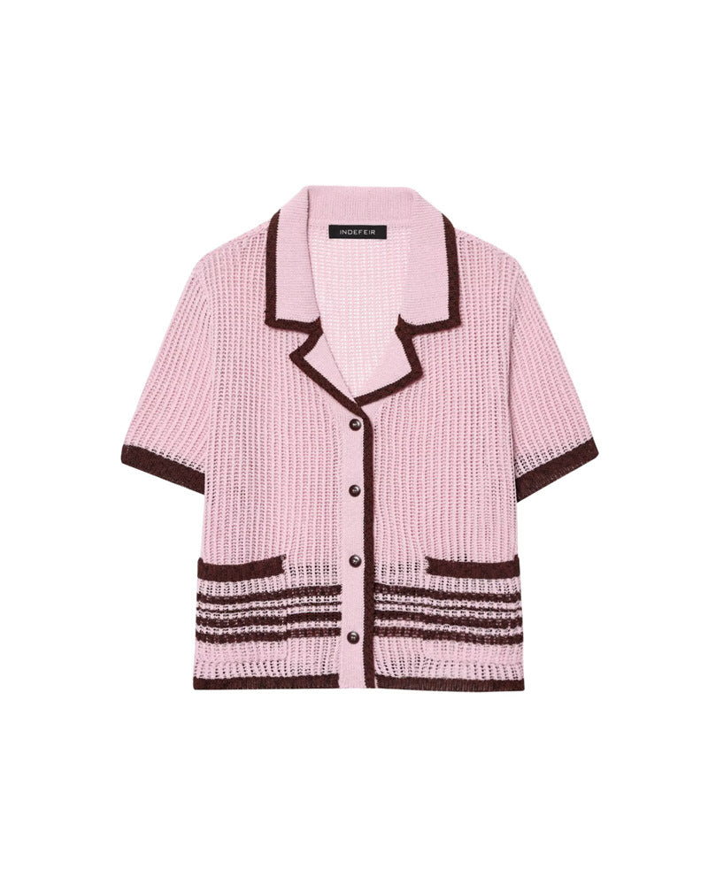 Simple Knitted Collared Top and Shorts Set