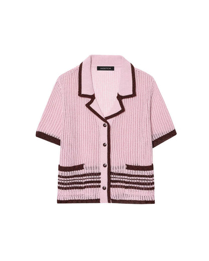 Simple Knitted Collared Top and Shorts Set