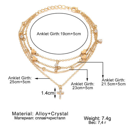 Layered Rhinestone Simple Pendant Anklets