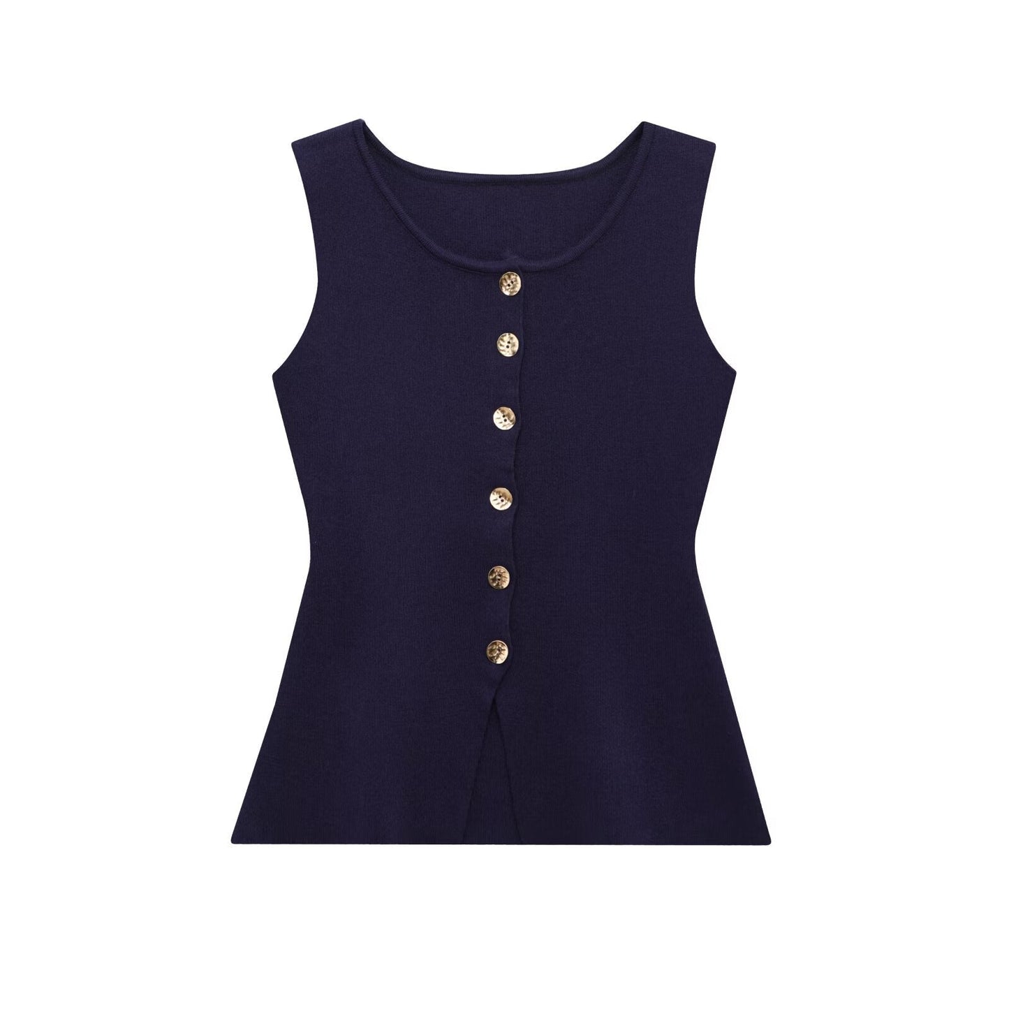 Round Neck Button Down Sleeveless Vest