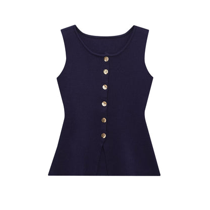 Round Neck Button Down Sleeveless Vest