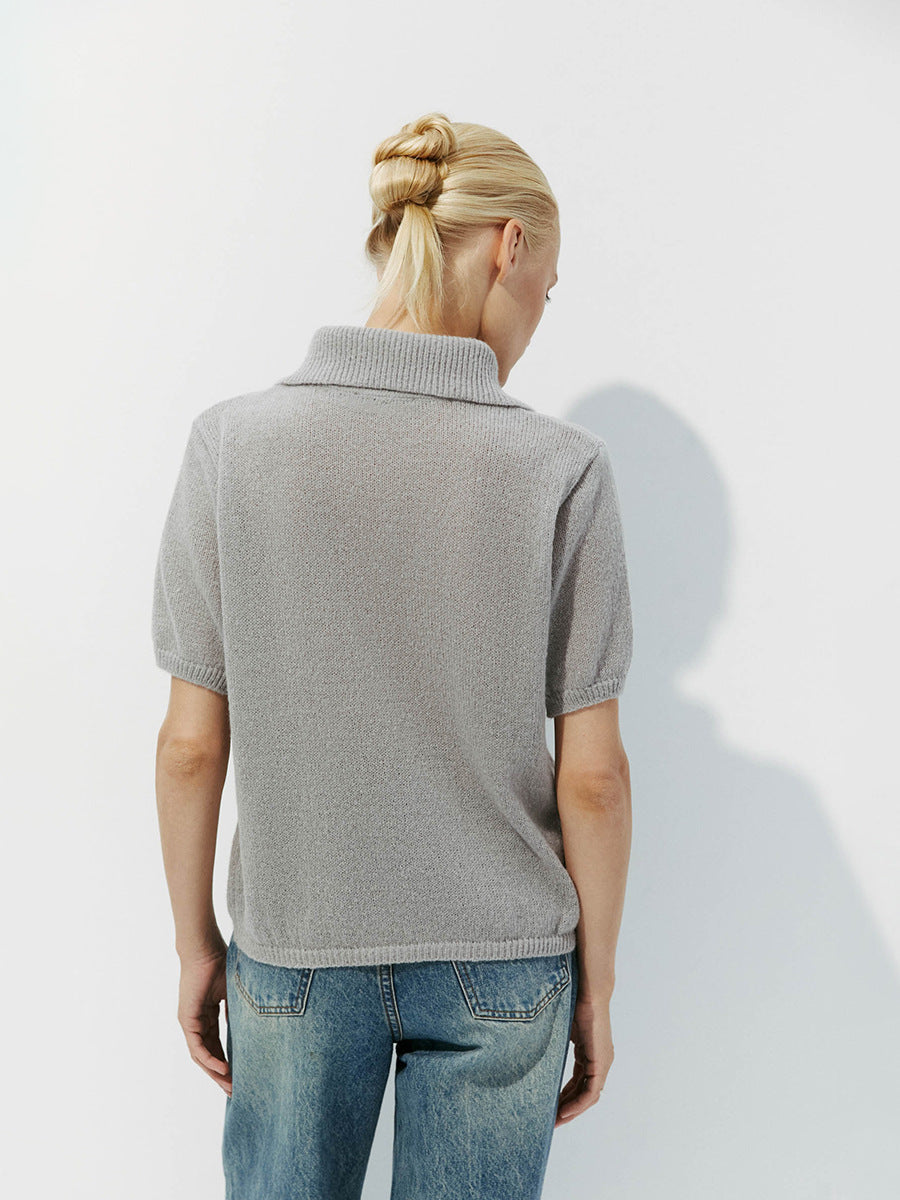 Simple Puff Sleeve Pullover Solid Knit Top