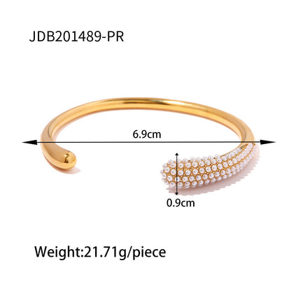 Gold Plated Pearl Open Bangle Bracelet
