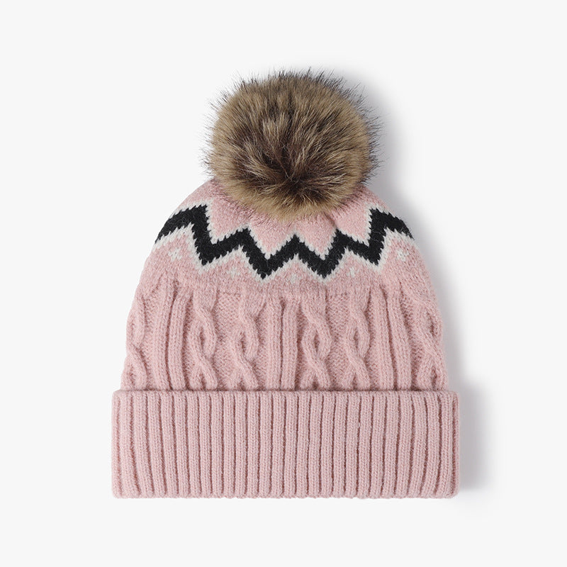Splicing Twist Padded Knit Pom Beanie