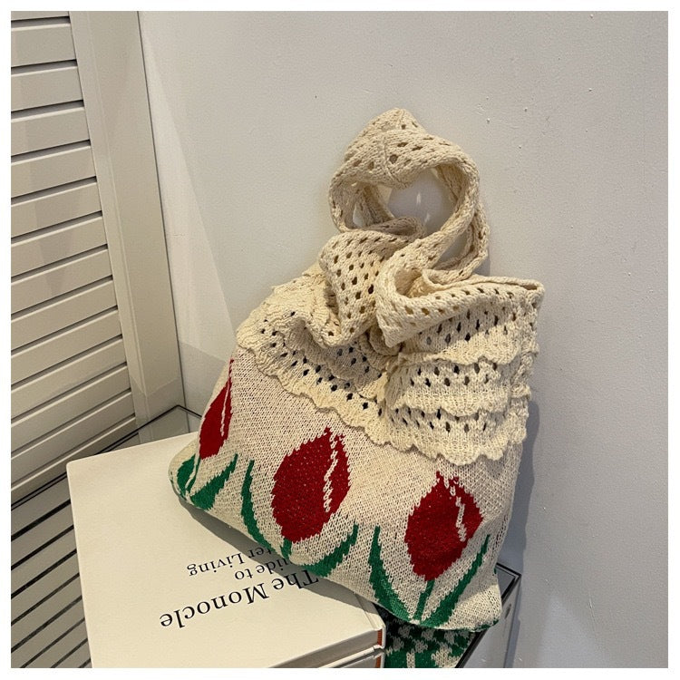 Vintage Flower Jacquard Knit SHoulder Bag