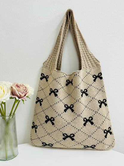Bows Print Large Capacity Knit Shoulder Bag