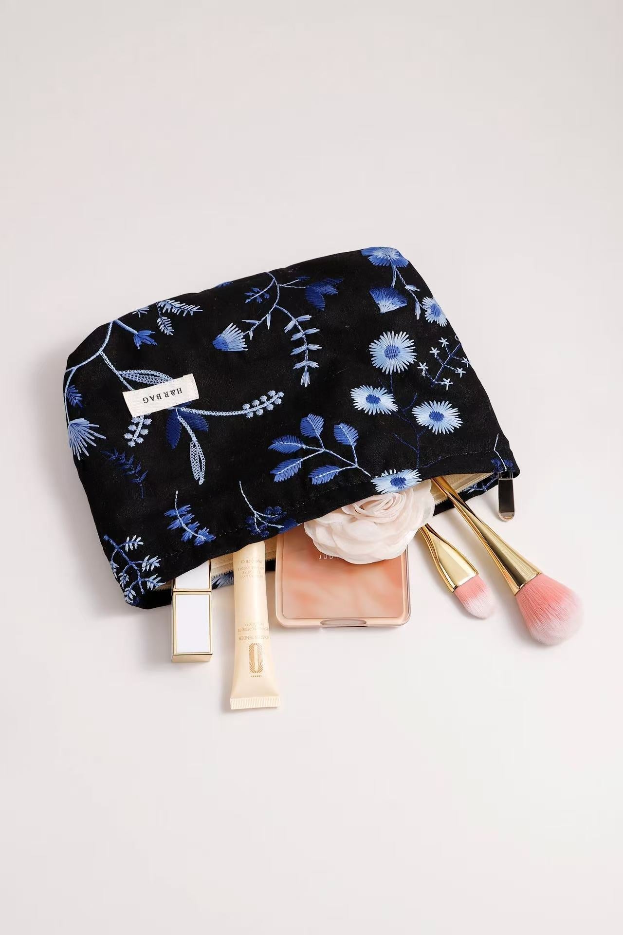Cute Embroidered Floral Cosmetic Pouch