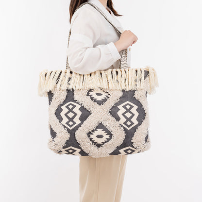 Vintage Tassel Print Tote Shoulder Handbag