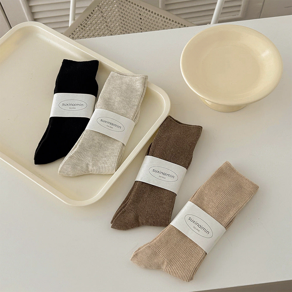 Solid Color Ribbed Simple Socks