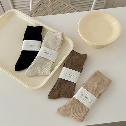 Solid Color Ribbed Simple Socks