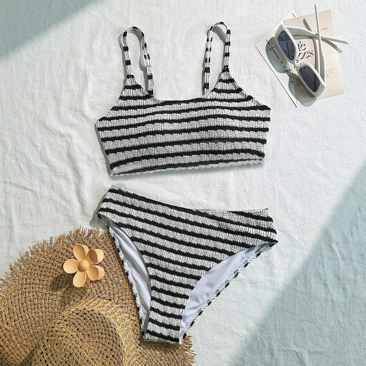 Striped Color Block 2PCS Spaghetti Swimwear