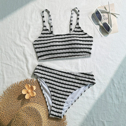 Striped Color Block 2PCS Spaghetti Swimwear