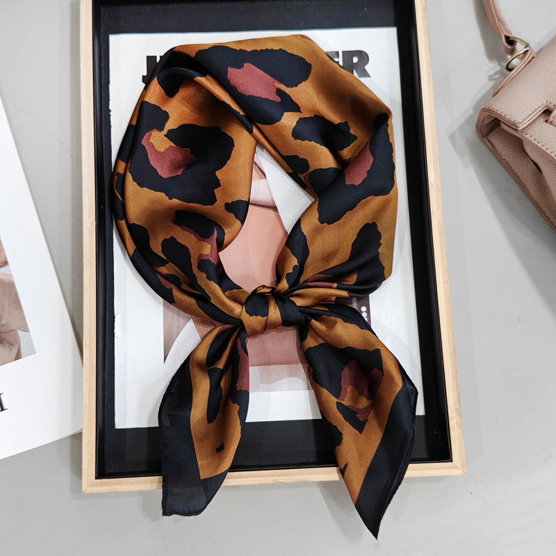 Leopard Splicing Print Square Satin Scarf