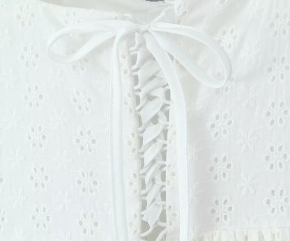 Classic Solid Color Embroidered Mini Dress