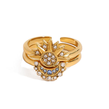 Moon Sun Zircon Layered Rings