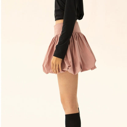 Sweet Solid Color Hem Puff Mini Skirts