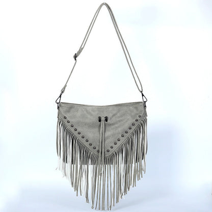 Simple Studded Tassel Shoulder Bag