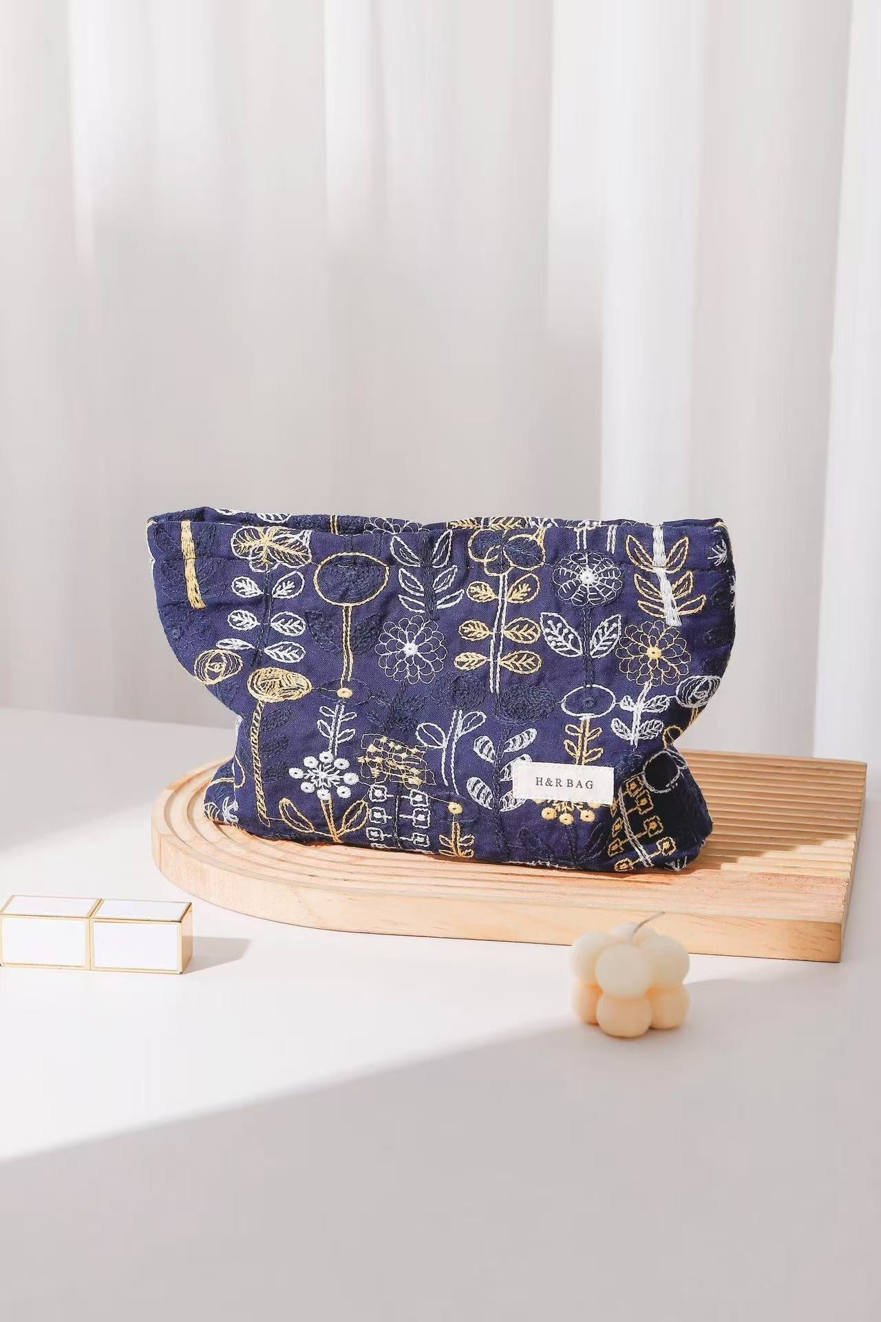 Cute Floral Cotton Embroidered Makeup Bag