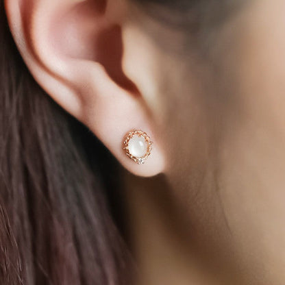 Elegant Round Moonstone Stud Earring