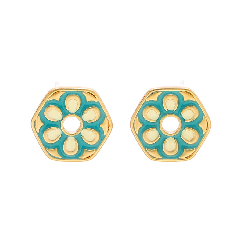 Vintage Geometric Floral Stud Earrings
