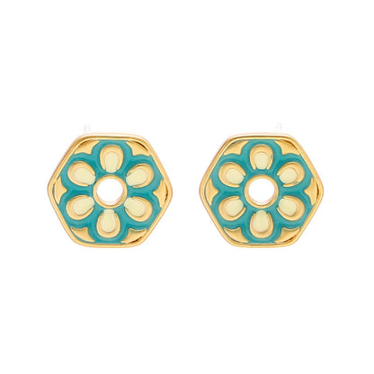 Vintage Geometric Floral Stud Earrings