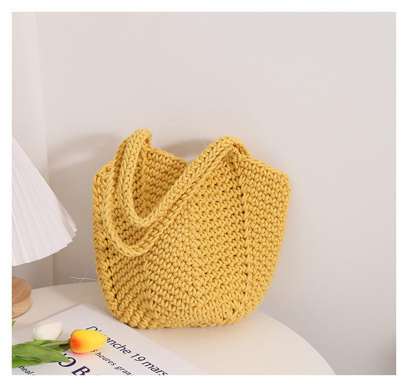 Solid Color Simple Woven Knit Handbag