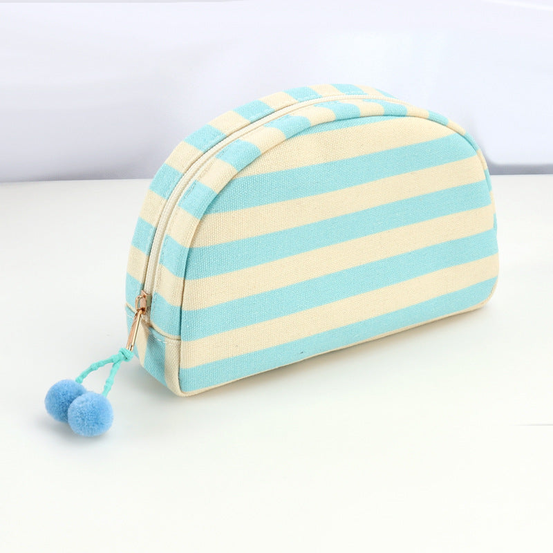 Minimalist Striped Canvas Shell Makeup Bag