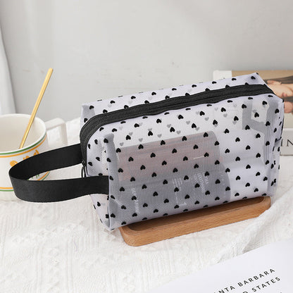 White Love Mesh Portable Make Up Bags