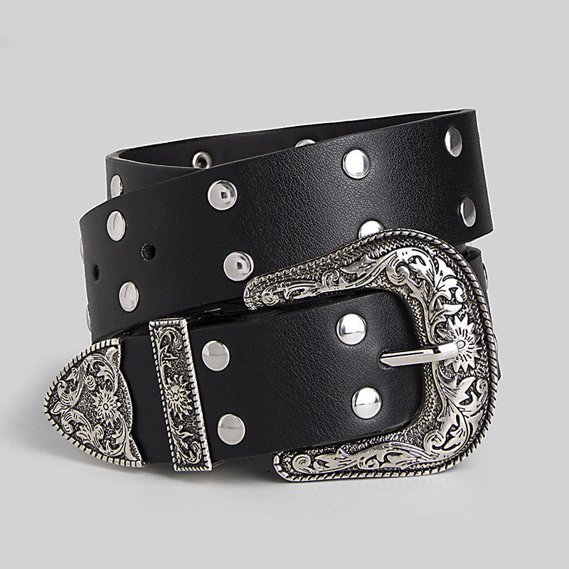 Vintage Punk Double Row Rivets Wide Belts
