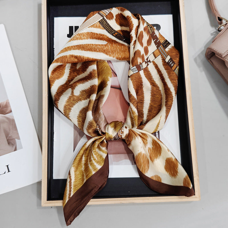 Leopard Splicing Print Square Satin Scarf