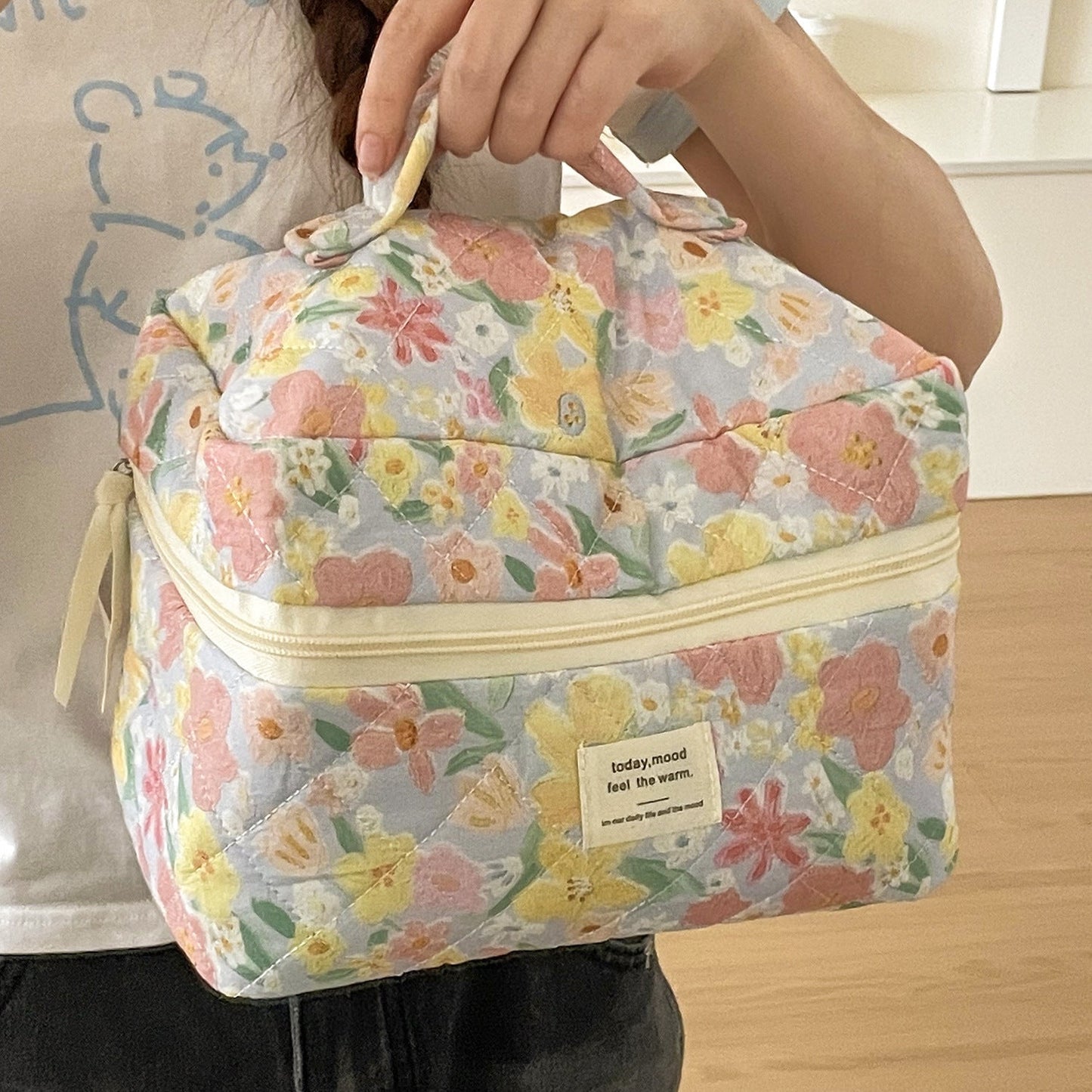 Cute Flower Print Make Up Bag