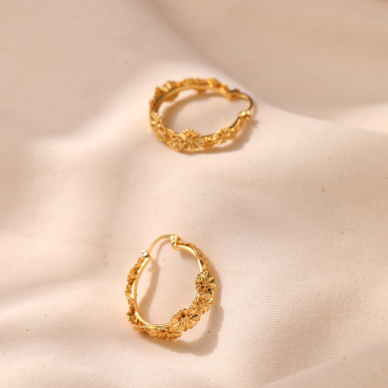 Vintage Flower Elegant Circle Hoop Earrings