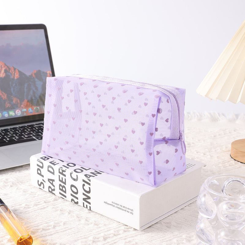 Purple Love Mesh Portable Make Up Bags