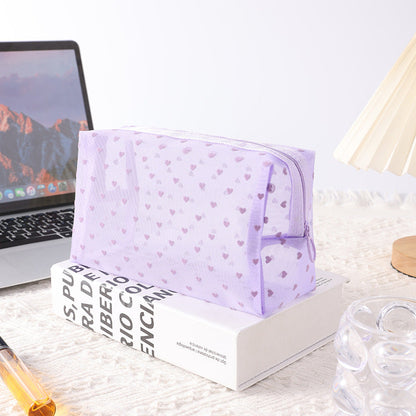 Purple Love Mesh Portable Make Up Bags