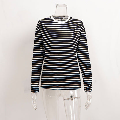 Striped Color Block Simple Loose T-Shirt