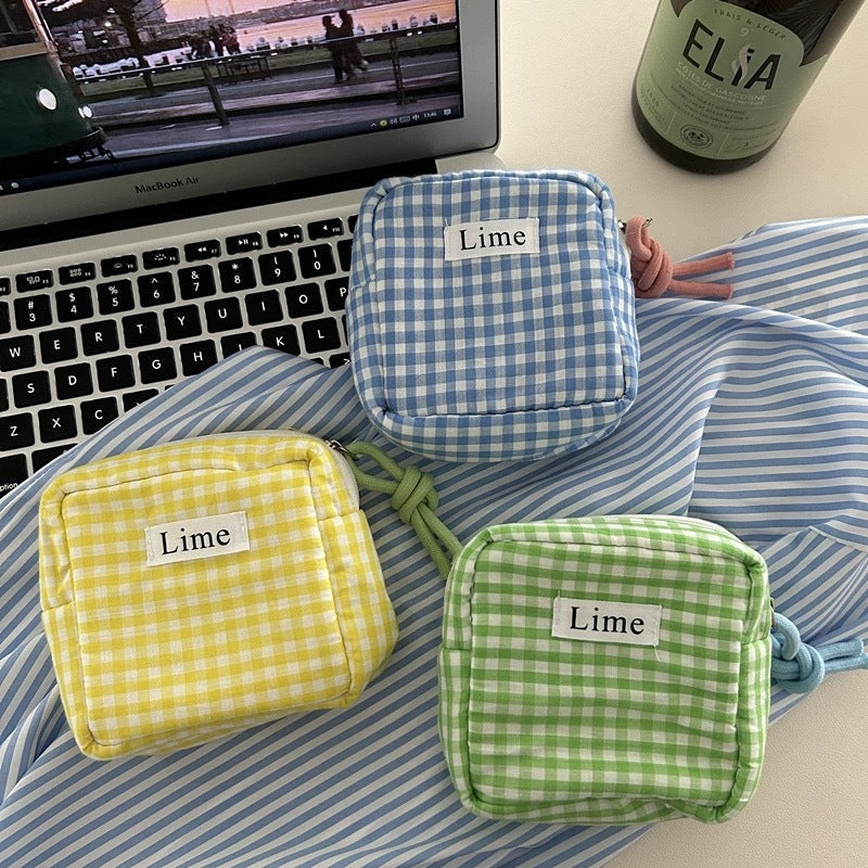 Simple Color Block Plaid Coin Purse Wallets