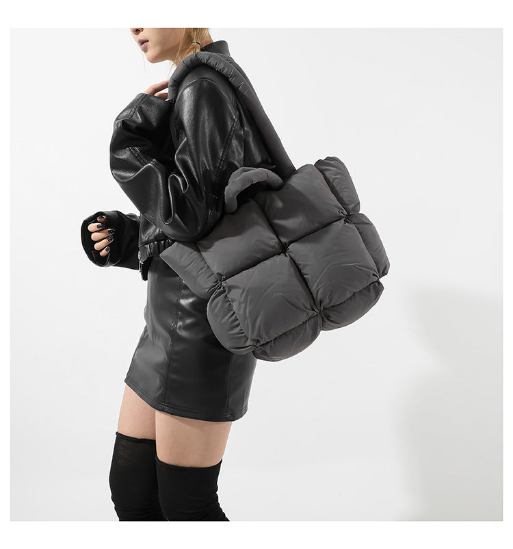 Simple Puffer Tote Bag Solid Color Soft Handbag