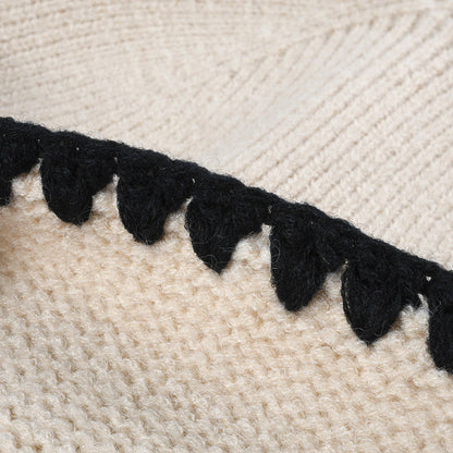 Minimalist Textured Cuffed Contrast Trim Knit Beanie