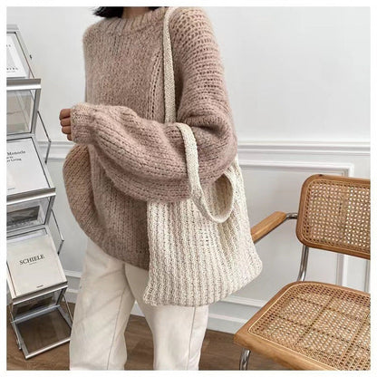 Simple Vintage Shoulder Bag Knit Tote Bag