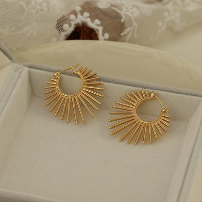Simple Sunburst Style Hinged Hoop Earrings