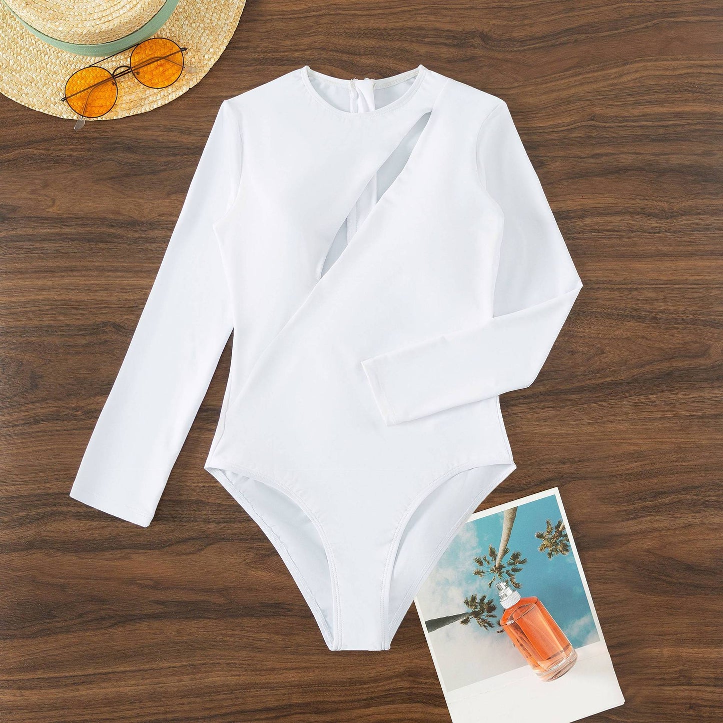 Solid Color Long Sleeves Slim Swimwear