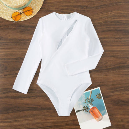 Solid Color Long Sleeves Slim Swimwear