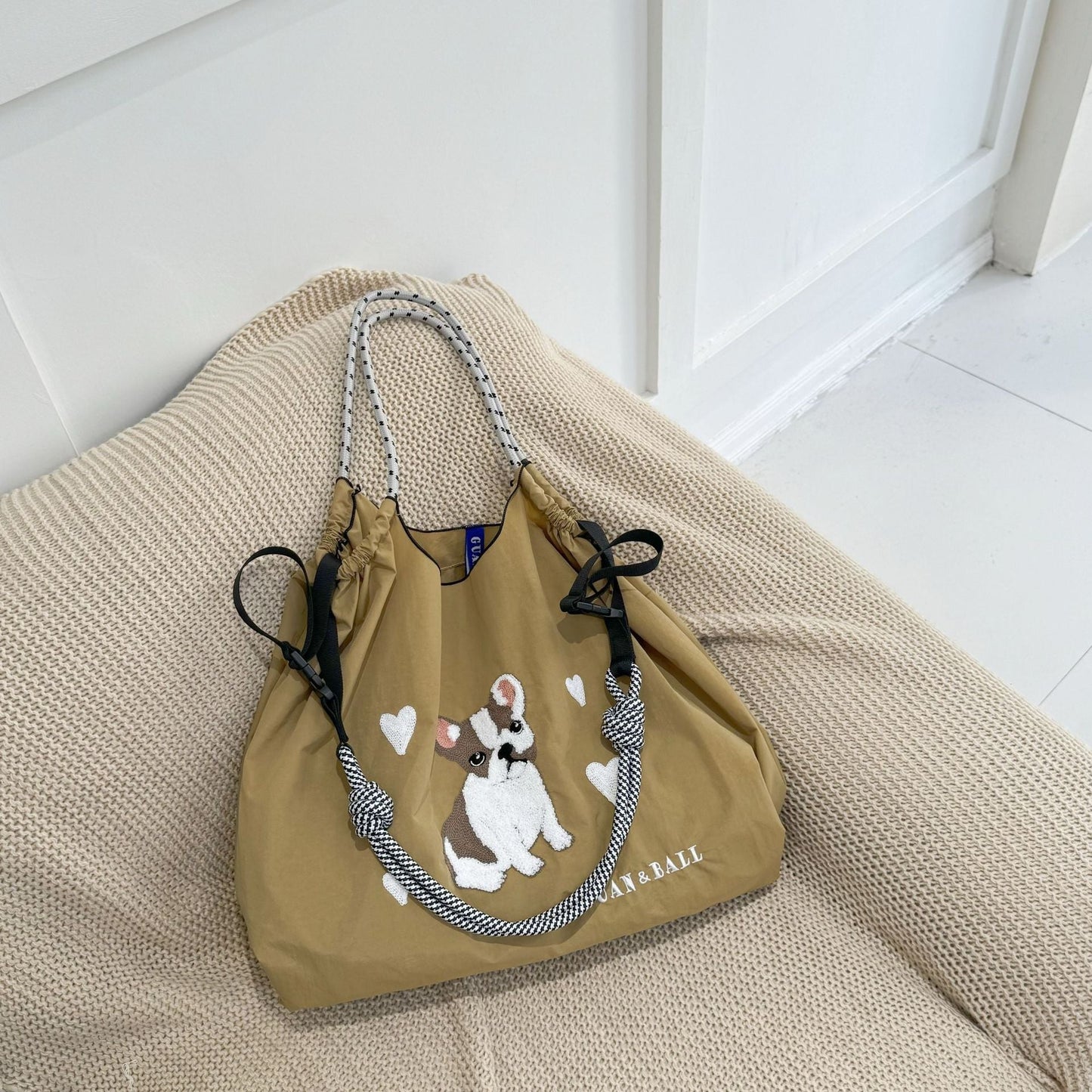 Plush Dog Embroidered Largr Capacity Shopping Bga