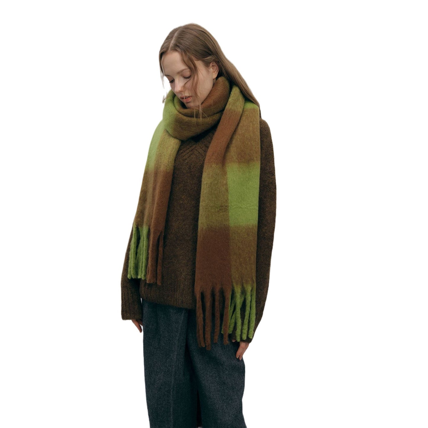 Plaid Color Block Thicken Warm Scarves