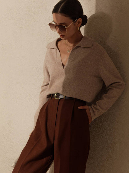 Lapel V-Neck Casual Sweater