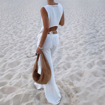 Sleeveless Top Straight Leg Pants Knit Sets