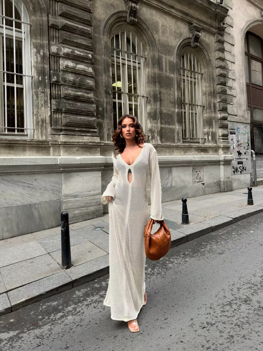 Sexy V-Neck Hollow Out Knit Cover Up