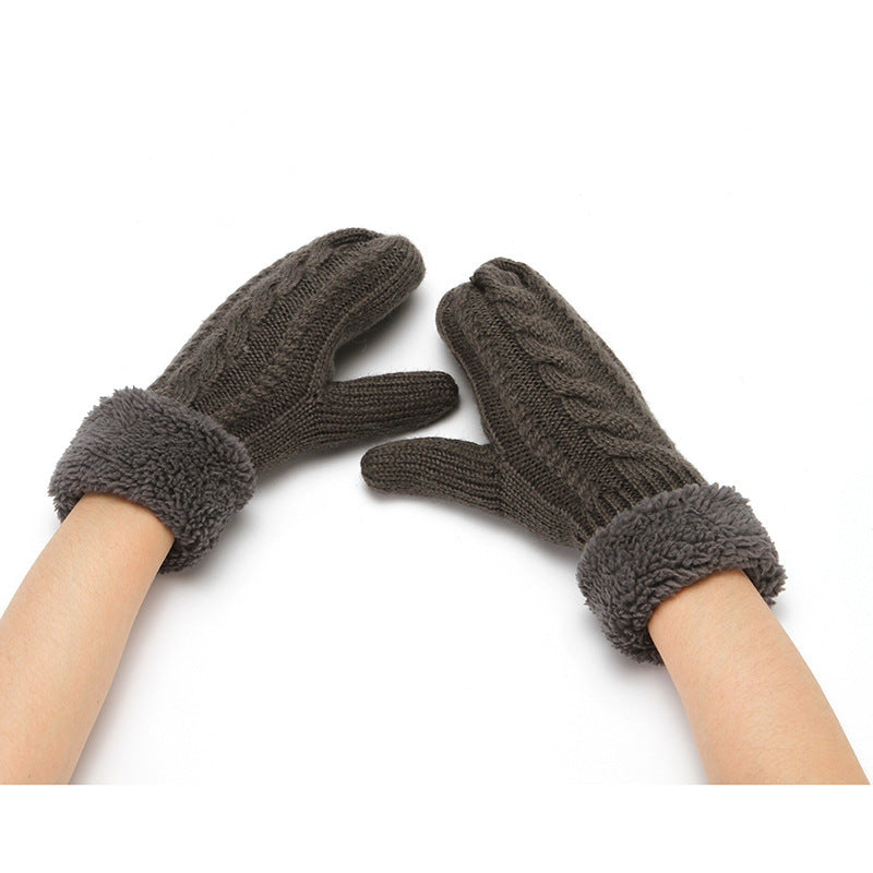 Solid Color Twist Knit Winter Padded Gloves